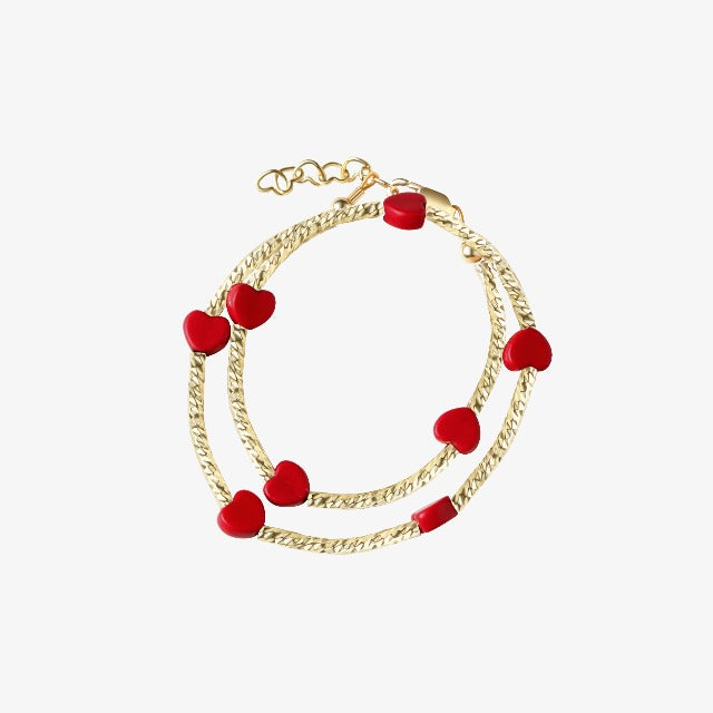 Heart Double Bracelet - Red