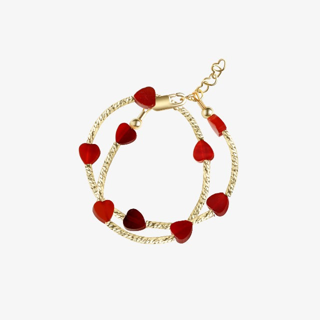 Heart Double Bracelet - Burgundy