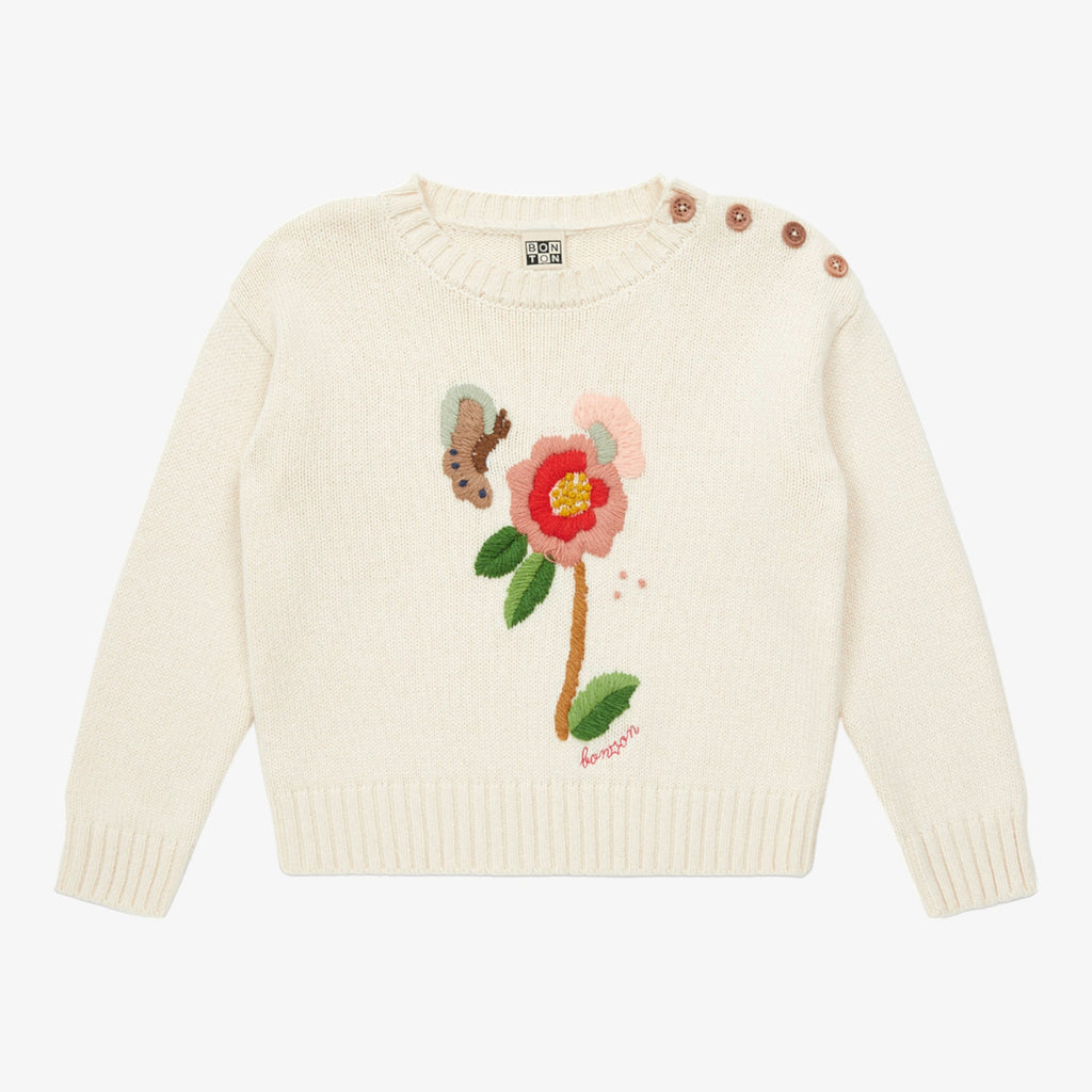 Bonton Flower Sweater - Cream