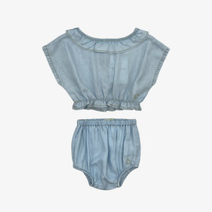 Tocoto Vintage Ruffled Blouse And Bloomer - Denim