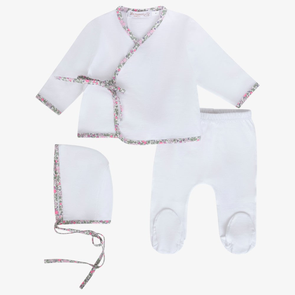 Wrap 3 Piece Set - White&amp;coral