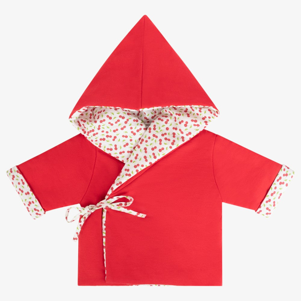 Wrap Jacket And Bonnet - Red Cherries