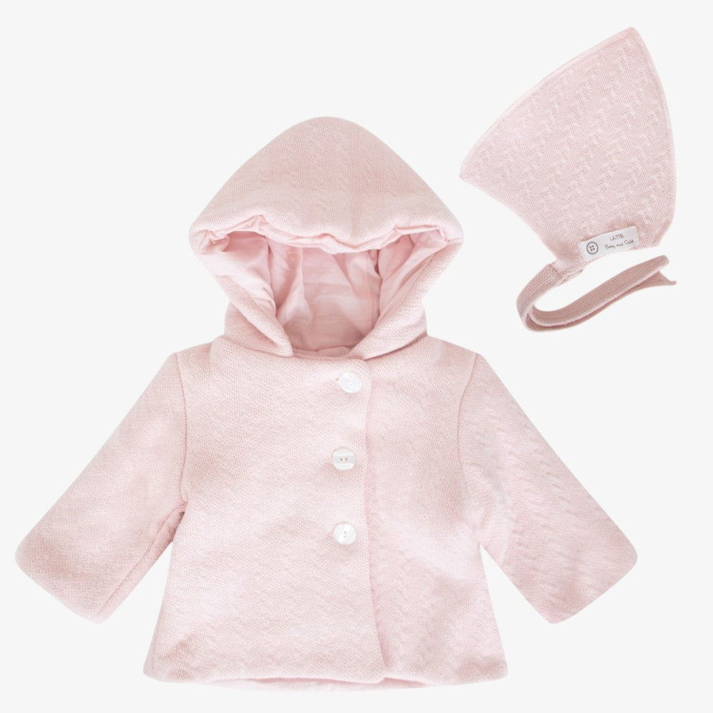 Knit Jacquard Coat And Hat - Rose