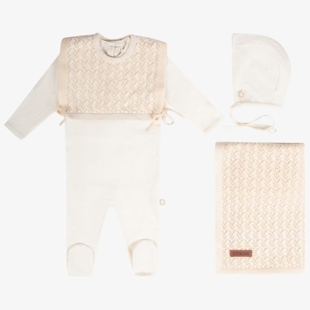 Knit Pointelle Take Me Home Set - Cream