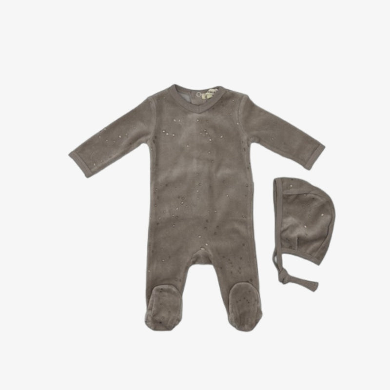 Fragile Dot Footie & Hat - Beige
