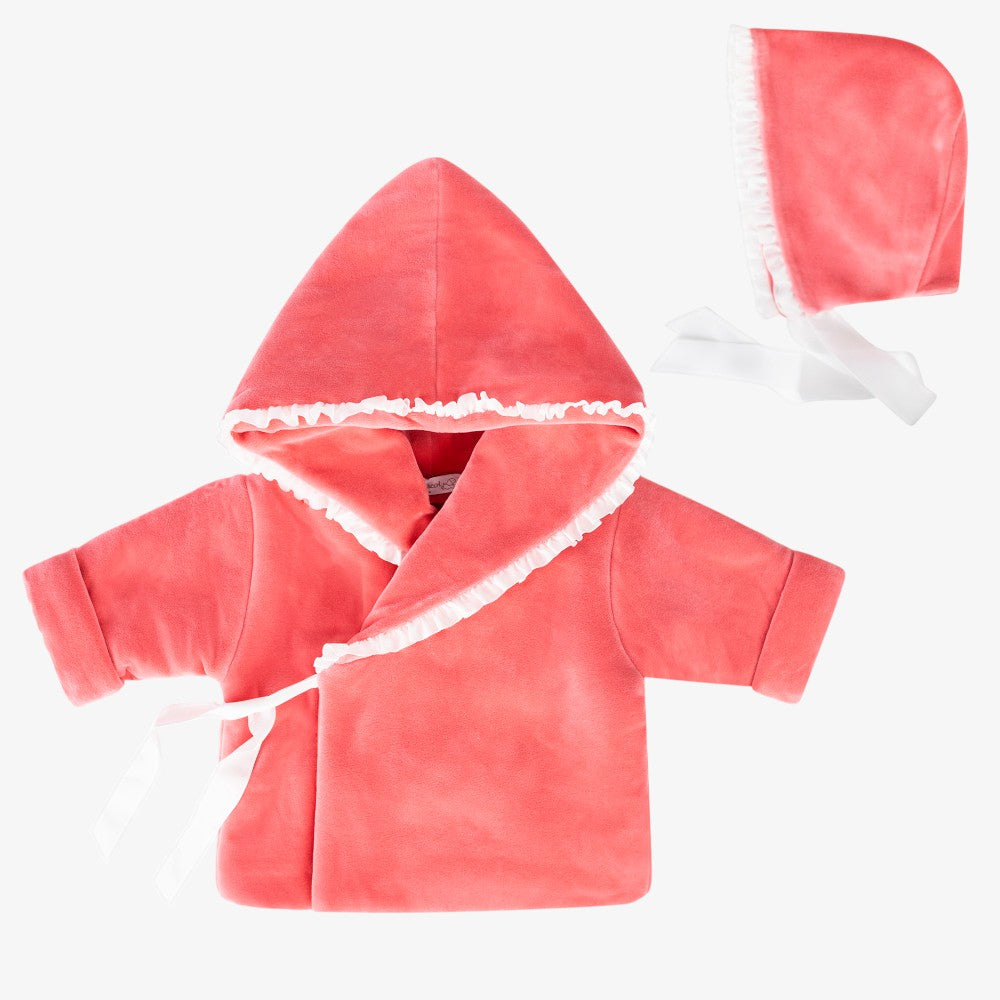 Jacket And Bonnet - Coral & Ivory