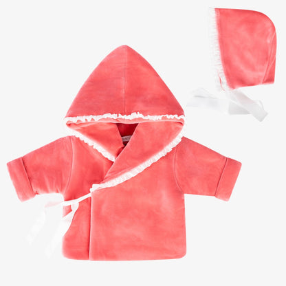 Jacket And Bonnet - Coral &amp; Ivory