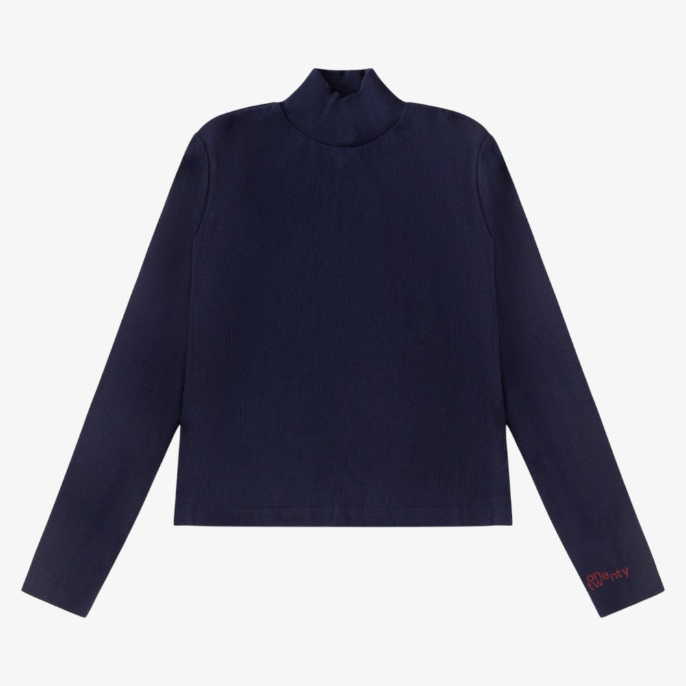 Ribbed Mock Neck Top - Navy