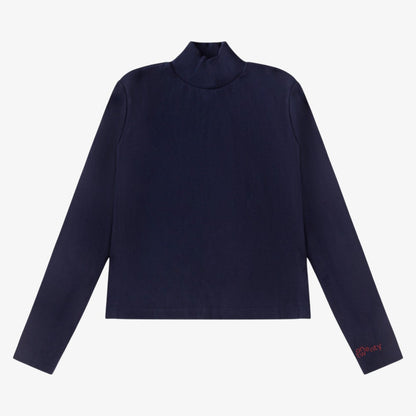 Ribbed Mock Neck Top - Navy