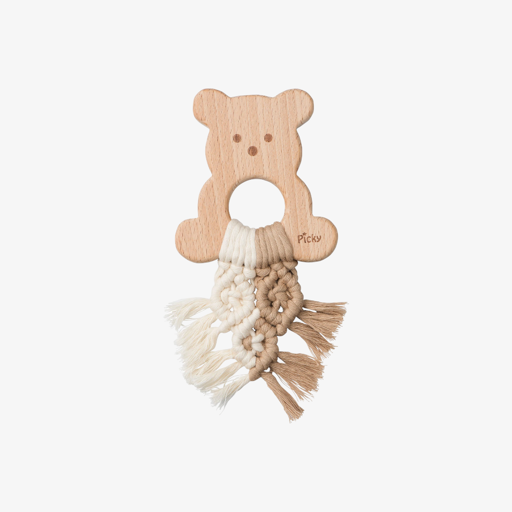 Macrame Teddy Bear Teether - Off White And Beige