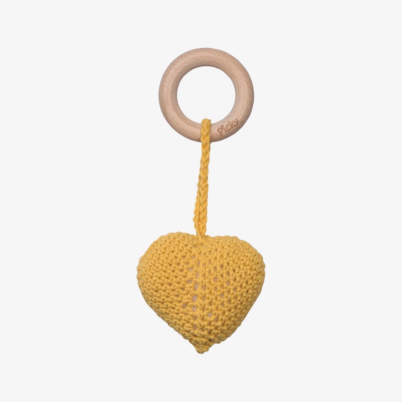 Picky Heart Rattle Teether - Mustard