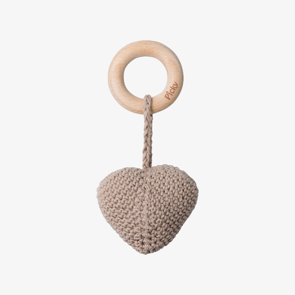 Heart Rattle Teether - Brown