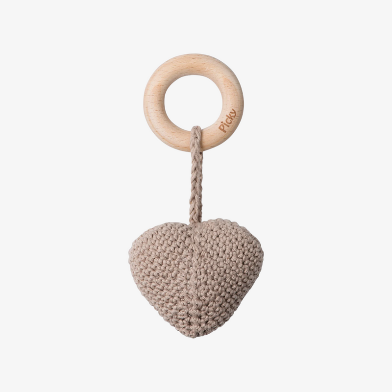 Picky Heart Rattle Teether - Brown