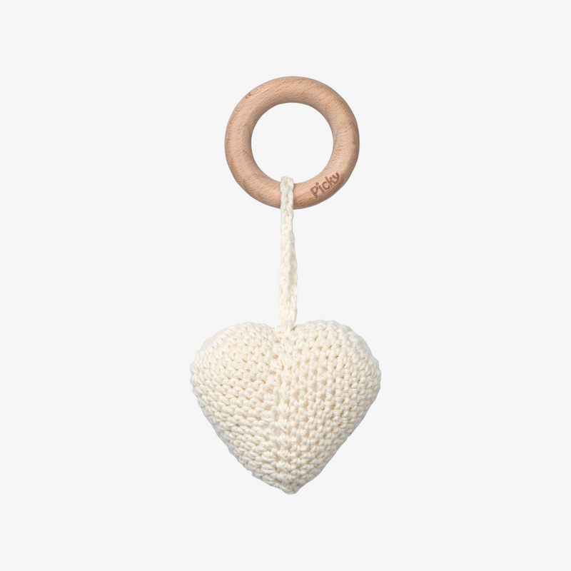 Picky Heart Rattle Teether - Off White