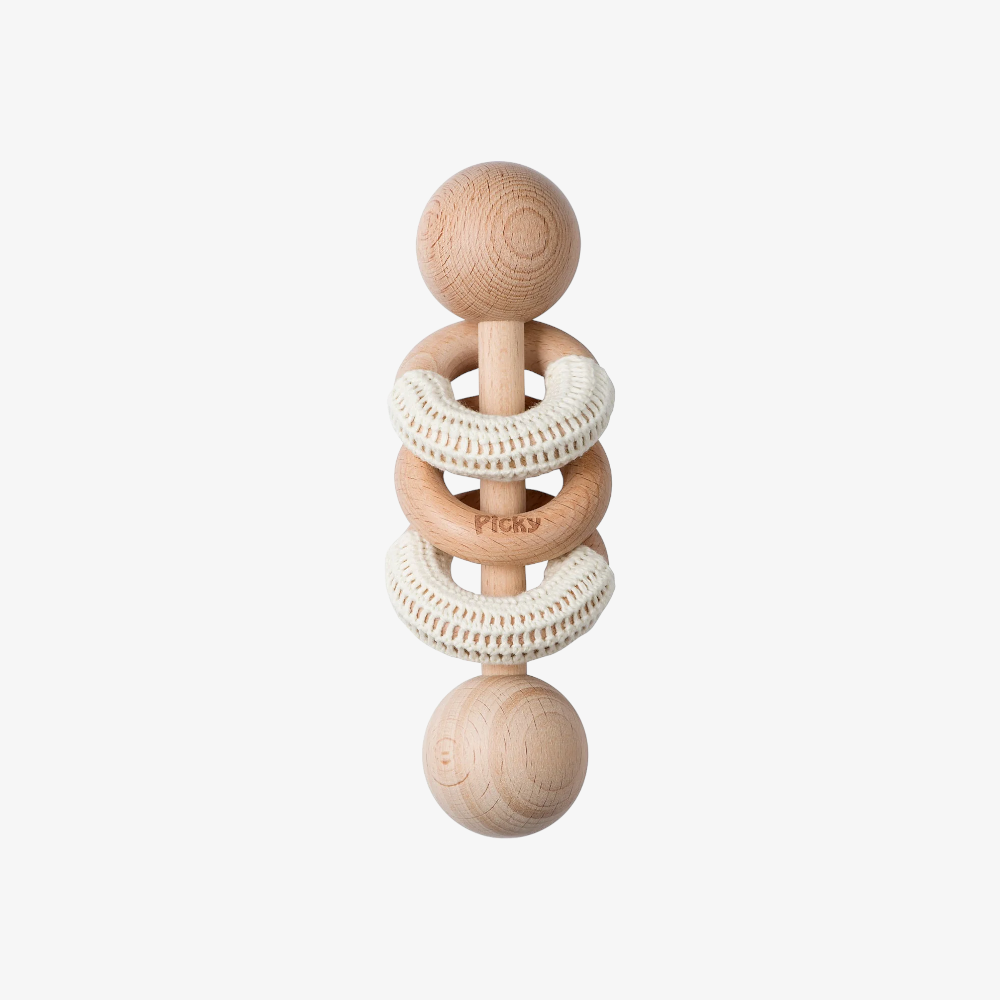 Picky Rattle With Crochet Rings - Off White