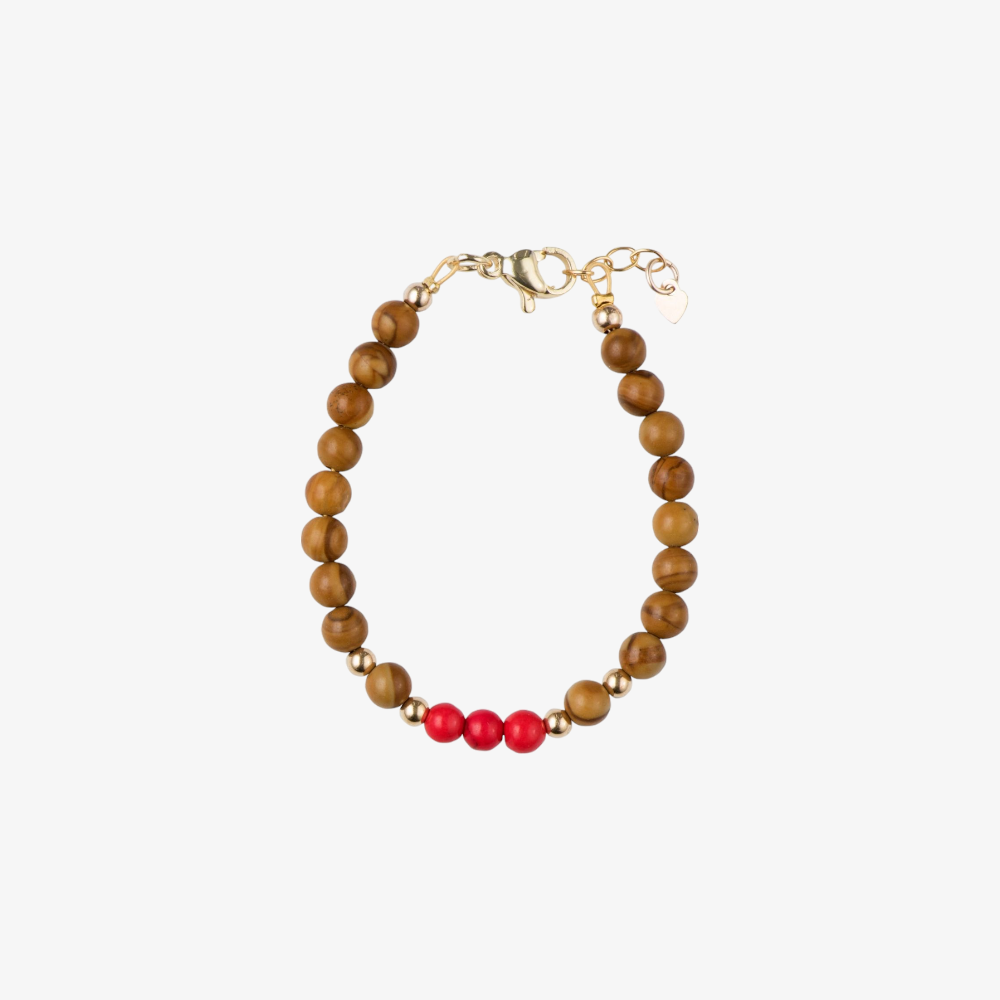 Grain Stone With Beads - Wood And Red