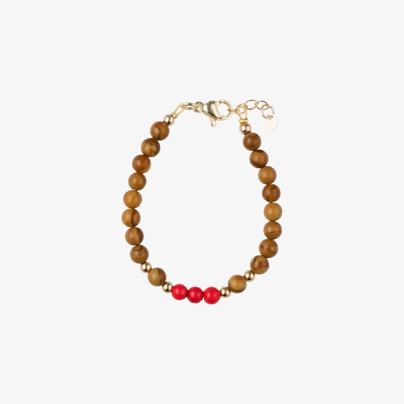 Picky Grain Stone With Beads - Wood And Red