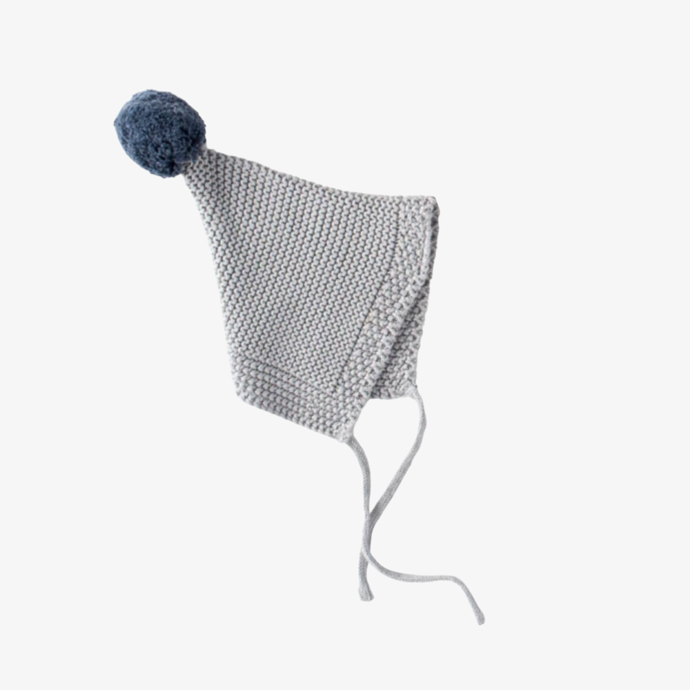 Domani Home Knit Bonnet With Pompom - Cool Blue