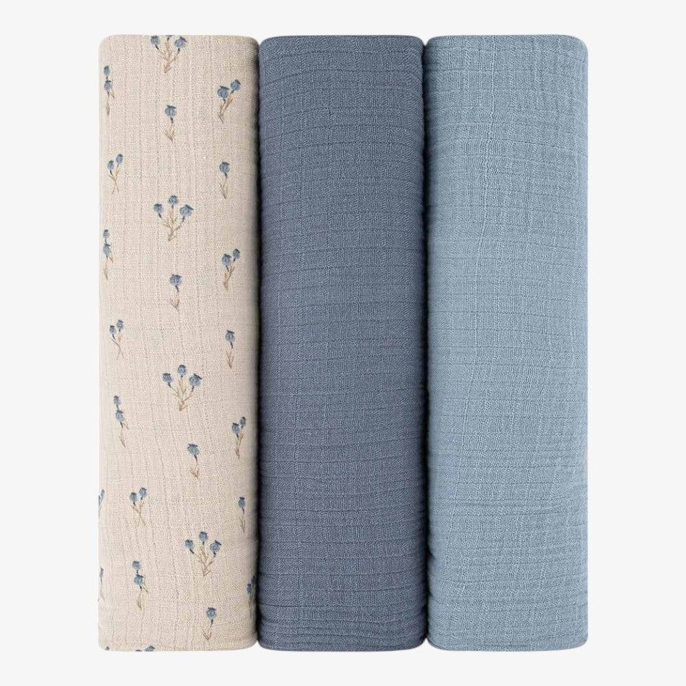 Muslin Swaddle 3 Pack - Blue Bluebell