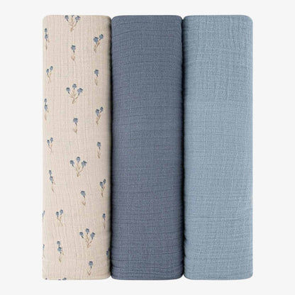 Muslin Swaddle 3 Pack - Blue Bluebell