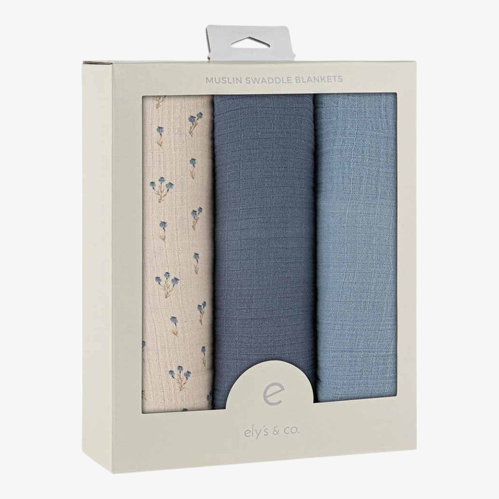 Muslin Swaddle 3 Pack - Blue Bluebell