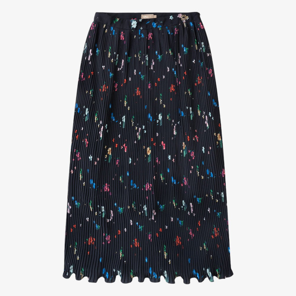 Floral Maxi Pleated Skirt - Black