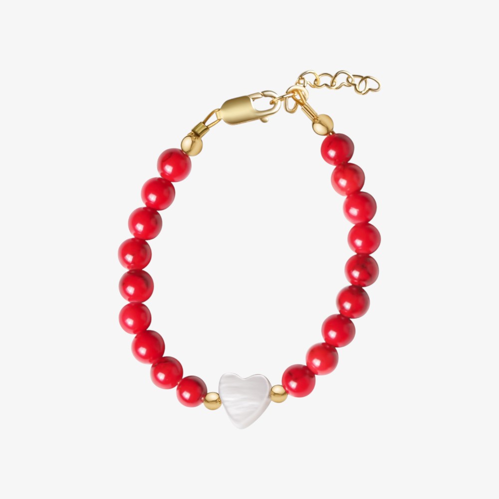 Beads With Hanging Heart Bracelet - Red