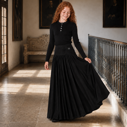Isla Velvet Ribbed Maxi Skirt - Black