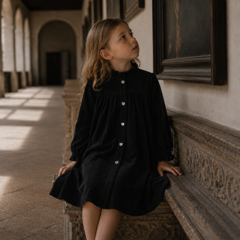 Isla Velvet Rib Dress - Black
