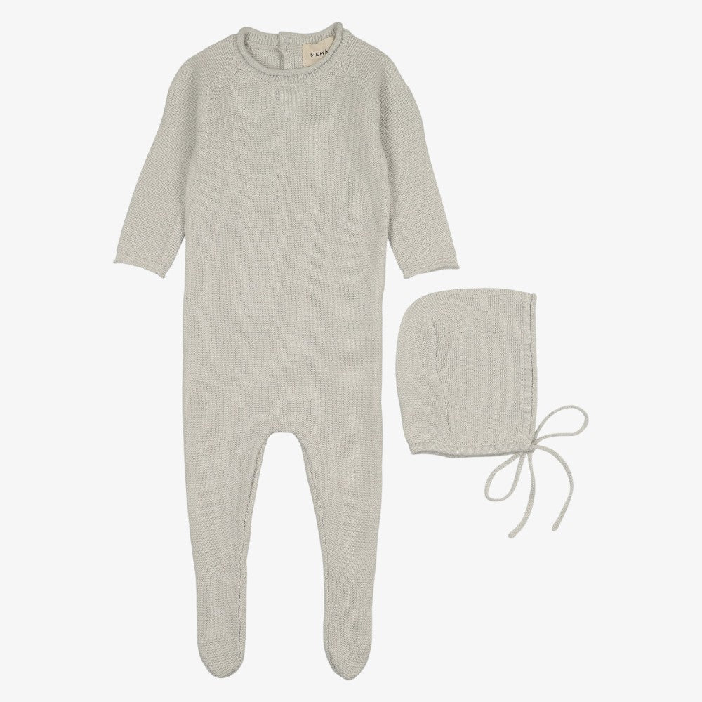 Knit Footie And Bonnet - Grey Dawn