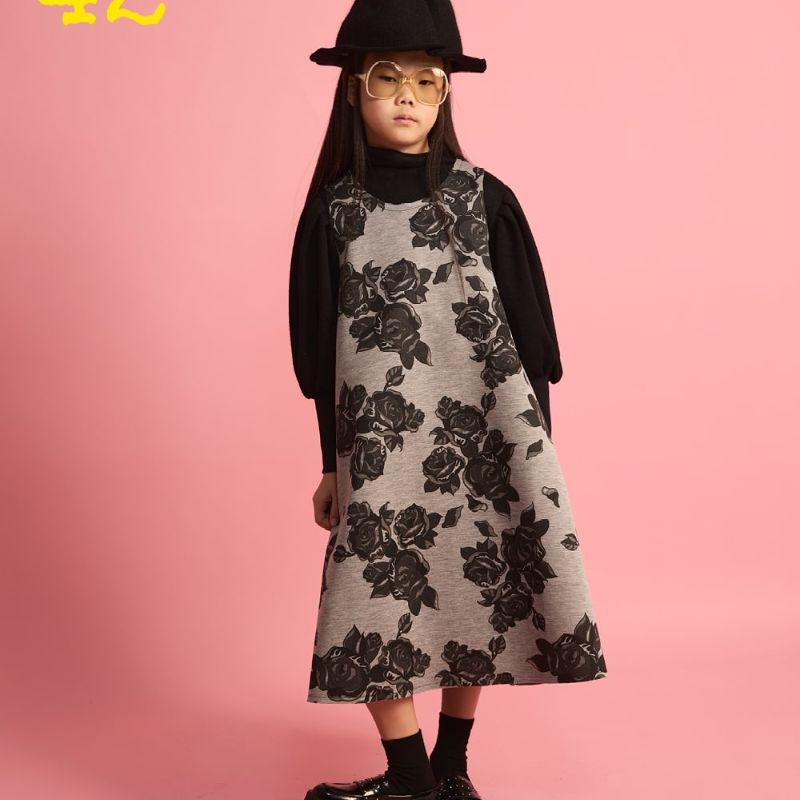 Flower Apron Dress - Black