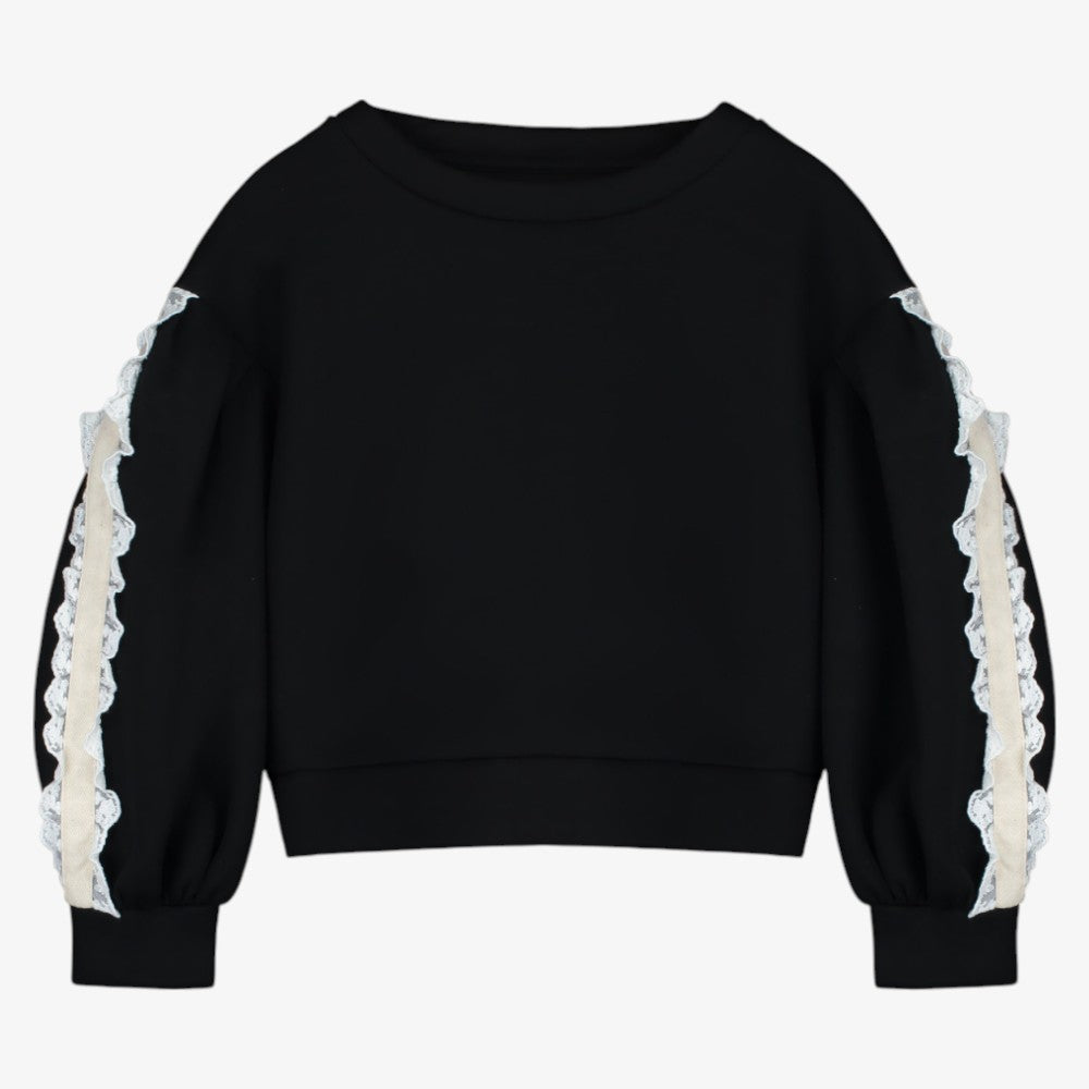 Lace Balloon Sweatshirt - Black