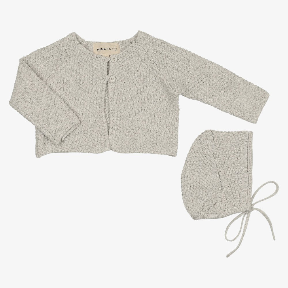 Waffle Knit Cardigan And Bonnet - Grey Dawn