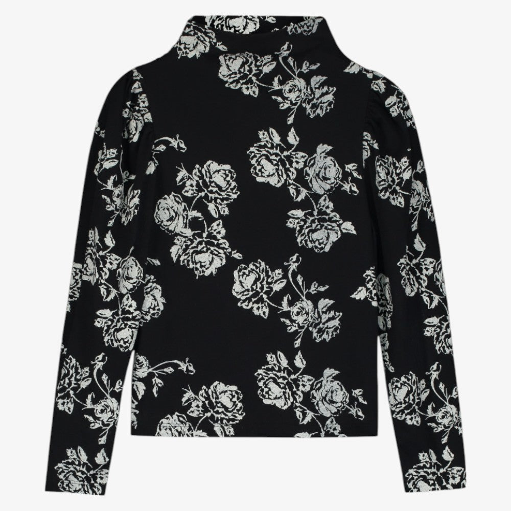 Soft Flower Turtleneck - Black &amp; Cream