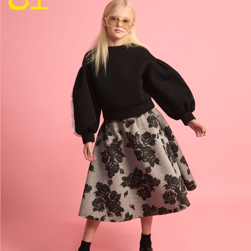 Flower Skirt - Grey &amp; Black