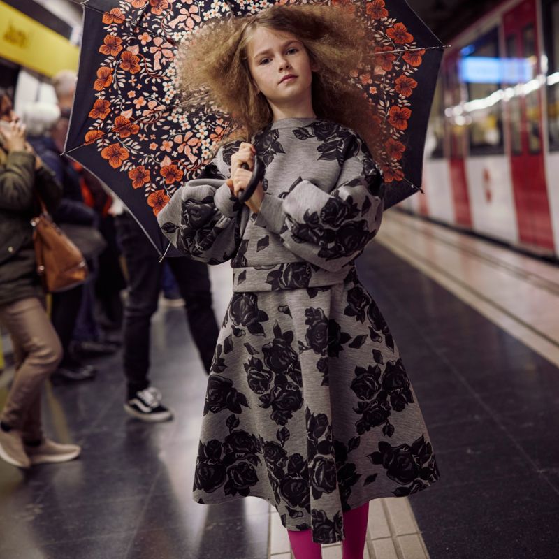 Flower Skirt - Grey &amp; Black