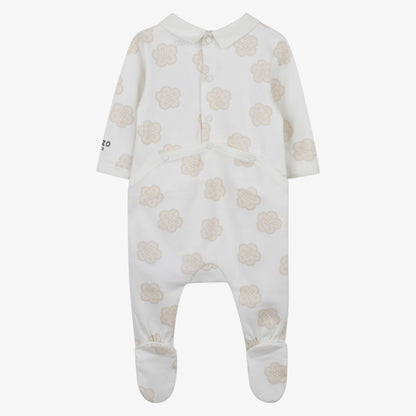 Printed Footie With Bib - Off White