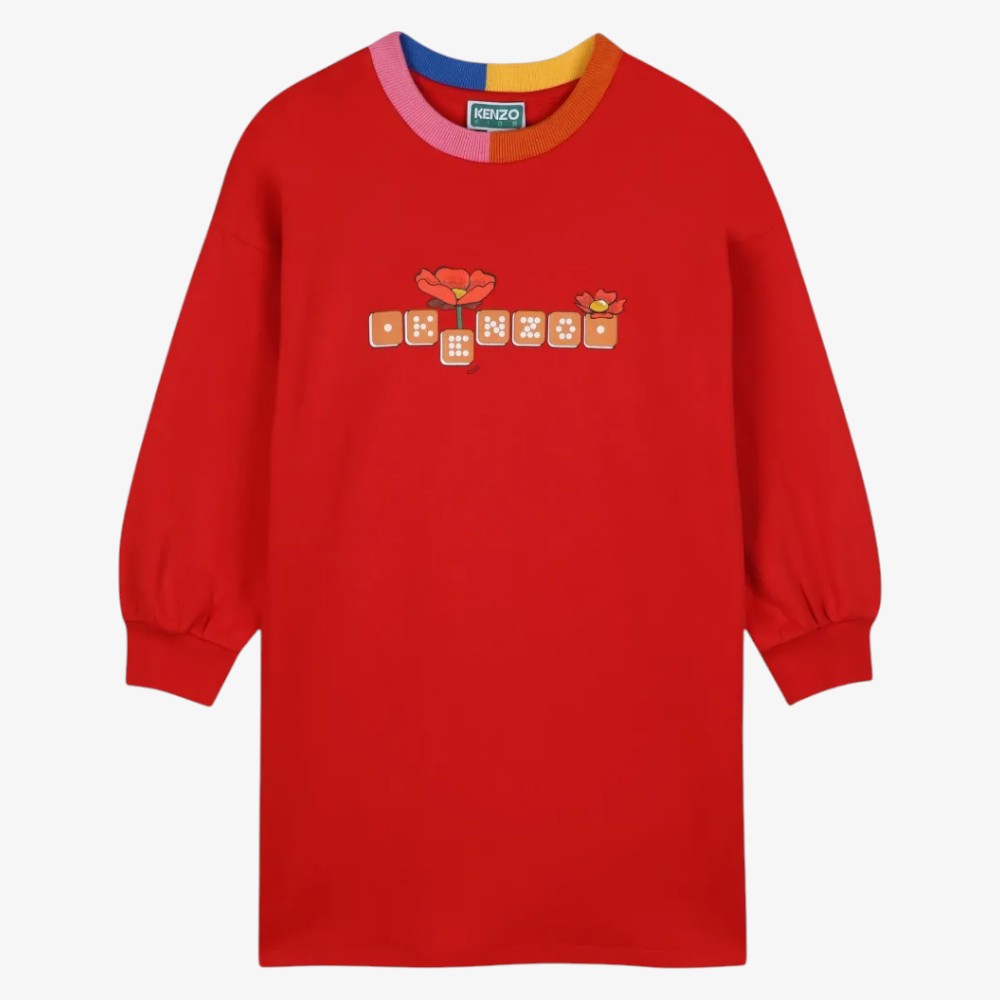 Contrast Collar Dress - Bright Red