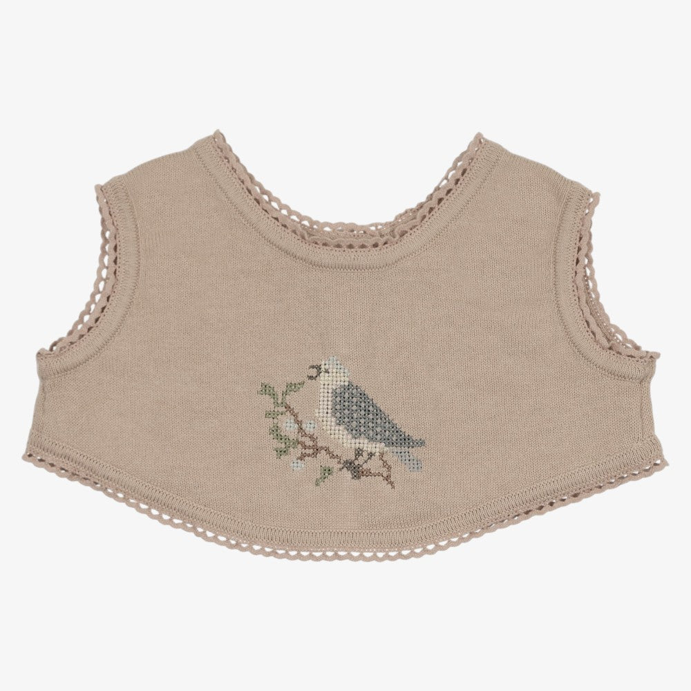 Cross Stitch Bib - Taupe