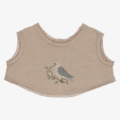 Cross Stitch Bib - Taupe