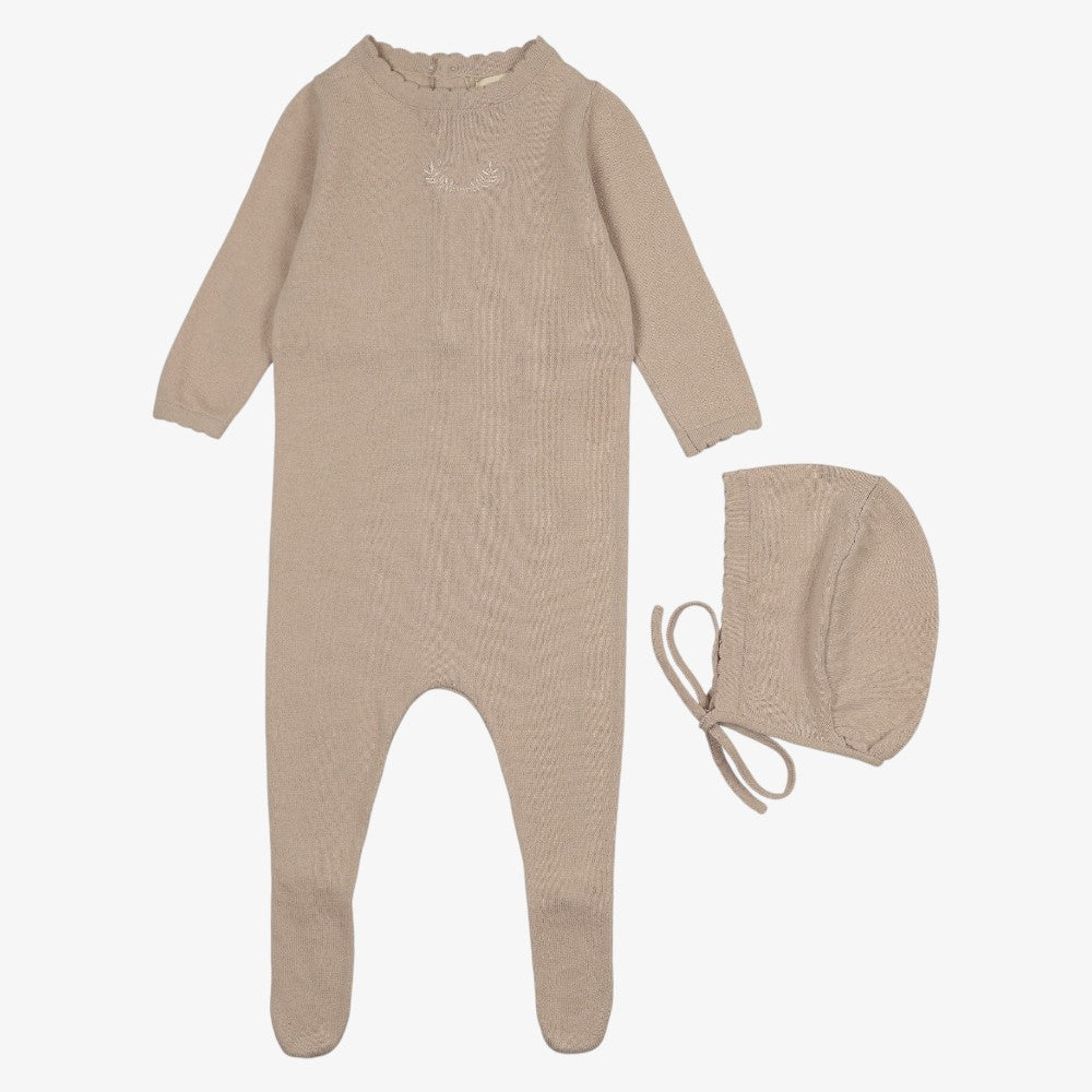 Signature Footie And Bonnet - Taupe