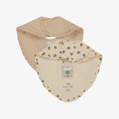 2 Pack Frill Bib - Peony-sand