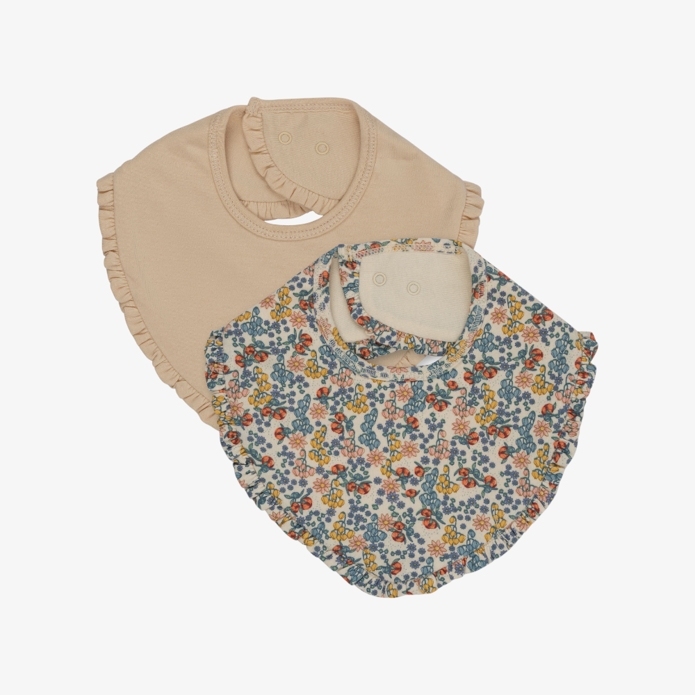 2 Pack Frill Bib - Floral-sand