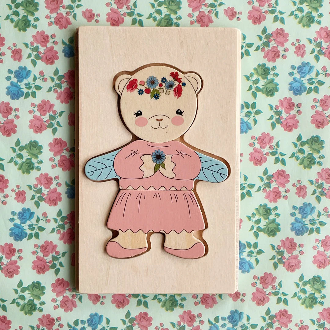 Wooden Teddy Dress Up Puzzle - Dusty Pink