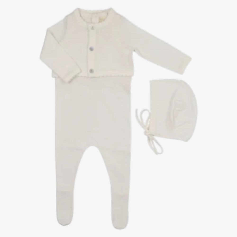 Knit Footie With Cardigan And Bonnet - Cream