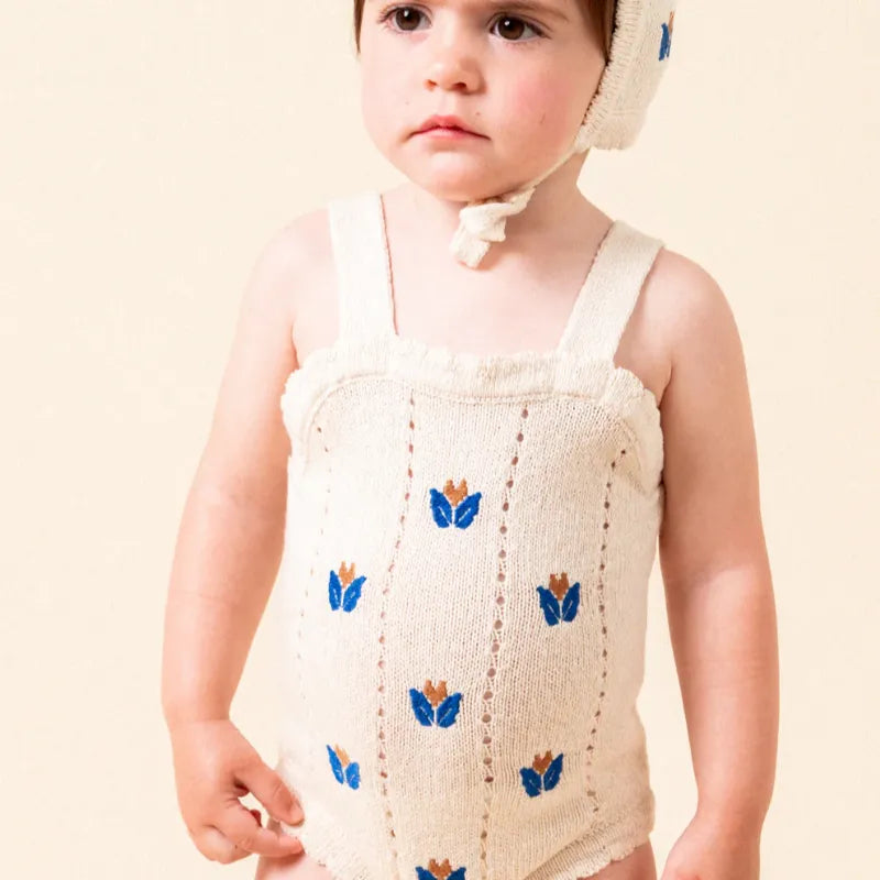 Floral Embroidered Knit Romper - Ivory