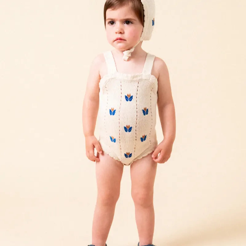 Floral Embroidered Knit Romper - Ivory