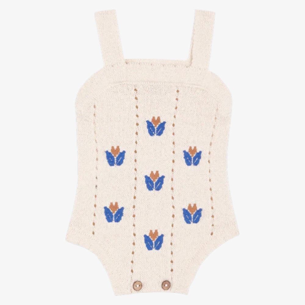 Floral Embroidered Knit Romper - Ivory