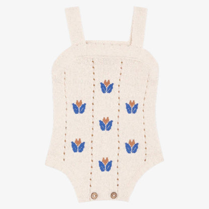 Floral Embroidered Knit Romper - Ivory