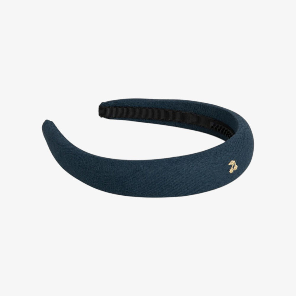 Cherry Embrd Headband - Navy